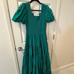 JessaKae Teal Maxi Dress with Red Floral Accents